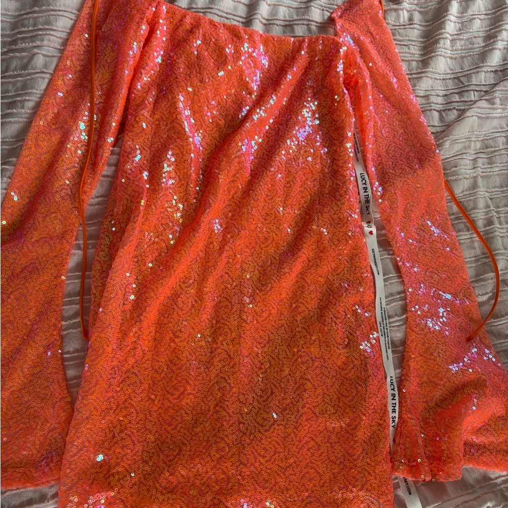 Lucy In The Sky Coral Sequin Off-Shoulder Dress